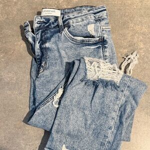 Lovevet Women's Light Blue Distressed Cropped Jeans